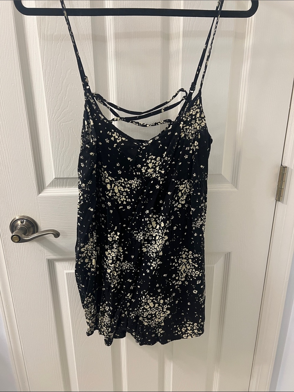 Black & Cream Floral Strappy Romper